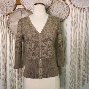 Peruvian Connection Tan Brown Petaluma Cardigan Lace Knit Size Small